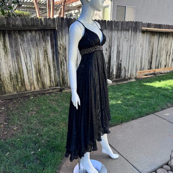 VTG Bebe Black Embroidered Studded Cross Back Hi Lo Dress Women's XS - Picture 2 of 16